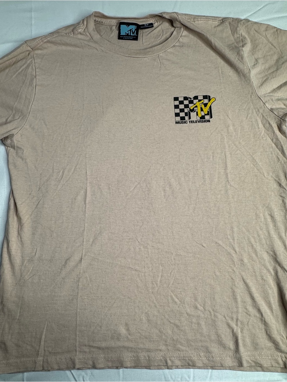 MTV Beige Short Sleeve Tee with Yellow Checkered Logo